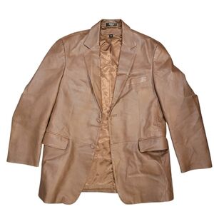 Stafford Essentials Men’s Leather Blazer Jacket Brown Medium Classic 2-Button